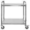 A stainless steel serving cart with two shelves and handles, shown against a white background. Produktbild-Vorschau