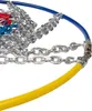 A close-up view of snow chains with blue and yellow tubing and silver chains. Podgląd zdjęcia produktu