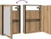 Two open bathroom cabinets with shelves, one with a mirrored door. Voir les images du produit