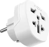 A white universal travel adapter with multiple plug sockets. Produktbild-Vorschau