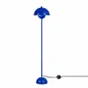 A blue floor lamp with a dome-shaped shade and a round base, standing on a white background. A black power cord and switch are visible near the base. Produktbild-Vorschau