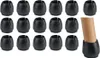 A collage of black furniture leg protectors and one protector on a wooden table leg. Produktbild-Vorschau