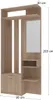 A tall, narrow hallway unit with shelves, a mirror, and a cabinet, shown against a white background with dimensions indicated. Náhled obrázku produktu