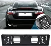 A collage showing the rear of a black car with a license plate frame and a close-up of a backup camera. Produktbild-Vorschau