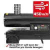 Close-up of a black diesel heater with a red marketing overlay. Produktbild-Vorschau