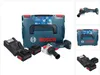 A Bosch cordless angle grinder kit with two batteries, a charger, and a carrying case, displayed on a white background. Voir les images du produit