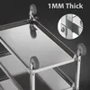 Close-up view of a stainless steel kitchen trolley with wheels, highlighting its thickness and construction. Voir les images du produit