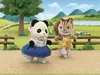 Two Sylvanian Families animal figures, a panda and a squirrel, are roller skating on a path in a park-like setting. Anteprima dell’immagine prodotto
