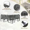 A collage of images showcasing a garden lounge set with close-ups of its features and a wider shot of the set in an outdoor setting. Produktbild-Vorschau