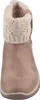 A close-up, front-facing view of a taupe boot with a knitted beige cuff. Voir les images du produit