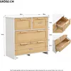 Diagram of a white and natural wood dresser with dimensions labeled. Podgląd zdjęcia produktu