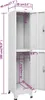 A white metal locker with two compartments, showing dimensions and interior space. The locker has an open door revealing the inside. Anteprima dell’immagine prodotto