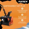 A snow blower is shown with marketing text and feature callouts on an orange background. Podgląd zdjęcia produktu