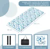 A futon mattress with a floral pattern, along with its accessories, is displayed with dimensions and instructions. Náhled obrázku produktu