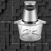 A food chopper is shown against a dark, textured background with size indicators. Produktbild-Vorschau