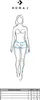 A diagram of a woman's lower body with measurement lines and a size chart below. Produktbild-Vorschau