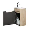 A bathroom vanity with an open cabinet door, showing soap dispensers inside. Anteprima dell’immagine prodotto