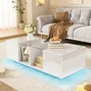 MODFU Couchtisch Weiß Wohnzimmertisch mit LED-Hochglanz  Produktbild-Vorschau 4