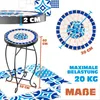 A mosaic side table with dimensions and load capacity indicated. Produktbild-Vorschau