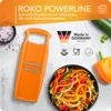 A marketing image for a Börner Roko PowerLine vegetable slicer, showing the slicer and a bowl of julienned vegetables. Anteprima dell’immagine prodotto