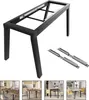 A black metal table frame with two silver drawer slides next to it, shown against a white background. Below are three smaller images showing dining tables in different room settings. Náhľad obrázku produktu