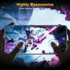 A person is holding a smartphone displaying a video game, with promotional text overlayed. Produktbild-Vorschau
