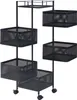 A black, multi-tiered rolling cart with mesh baskets, shown against a white background. Anteprima dell’immagine prodotto