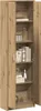 An open tall cabinet with shelves displaying decorative items and books. Produktbild-Vorschau