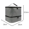 A gray insulated lunch bag with two compartments is shown with dimensions indicated. Produktbild-Vorschau
