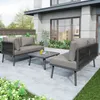 An outdoor patio scene with a gray L-shaped garden lounge set and a coffee table. Anteprima dell’immagine prodotto