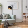 Stojacia lampa retro čierno-zlatá tkanina E27 zakrivená Náhľad obrázku produktu 3