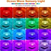 A collage of 16 different colored lights projected from a cube-shaped lamp. Produktbild-Vorschau
