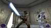 A video game scene showing a Jedi fighting a stormtrooper. Podgląd zdjęcia produktu