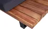 A close-up view of a wooden outdoor furniture set with a dark gray cushion. Produktbild-Vorschau