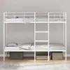 A white metal bunk bed with mattresses and bedding, set against a light gray wall. Produktbild-Vorschau