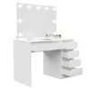 A white vanity table with a mirror and LED lights, with several drawers open, displaying makeup items on the surface. Náhled obrázku produktu