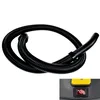 A black vacuum cleaner hose is coiled on a white background. A small inset image shows a red power button with a white power symbol. Produktbild-Vorschau