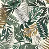 A seamless pattern of various tropical leaves in different colors and styles, including ferns and other foliage. Produktbild-Vorschau
