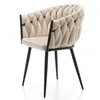 A single beige upholstered chair with black metal legs is shown against a white background. Náhled obrázku produktu