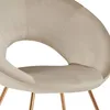 A close-up view of a beige upholstered chair with gold metal legs. Produktbild-Vorschau