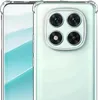 A close-up view of the back of a transparent phone case on a phone. Produktbild-Vorschau