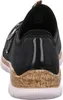 The back view of a black slipper with a cork-like sole. Produktbild-Vorschau