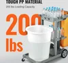 A cleaning cart with bottles of water and a large white bucket, with large orange text indicating weight capacity. Náhled obrázku produktu