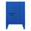 A blue metal nightstand with a door and ventilation slits. Podgląd zdjęcia produktu