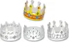 Four paper crowns are displayed against a white background. One crown is colored yellow with red and blue accents, while the other three are white and appear to be uncolored or line drawings, suggesting they are meant for customization. Podgląd zdjęcia produktu