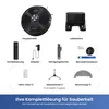 A collage of various accessories and components for a robot vacuum cleaner, laid out on a white background. Produktbild-Vorschau