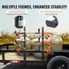 A trailer carrying hay bales with a trimmer rack mounted on it. The image highlights features of the rack. Produktbild-Vorschau