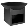 A black metal fire pit with a square base and a wide, shallow bowl on top, shown against a white background. Produktbild-Vorschau