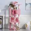 Two cats interacting with a pink cat tree in a room. Produktbild-Vorschau