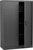 A dark gray metal cabinet with two doors, one slightly ajar, revealing shelves inside. Produktbild-Vorschau